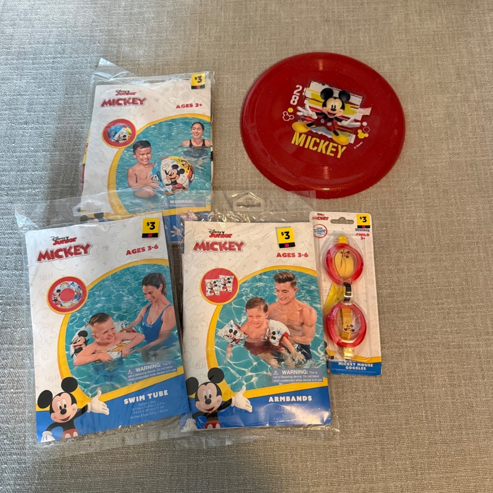 Disney‎ Mickey Mouse Pool Toys Swim Goggles Beach Ball Float Lot Red Disney OS